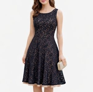 Lace Overlay Knee Length Date Night Dress Whimsigoth Balletcore Black Tan Size 6